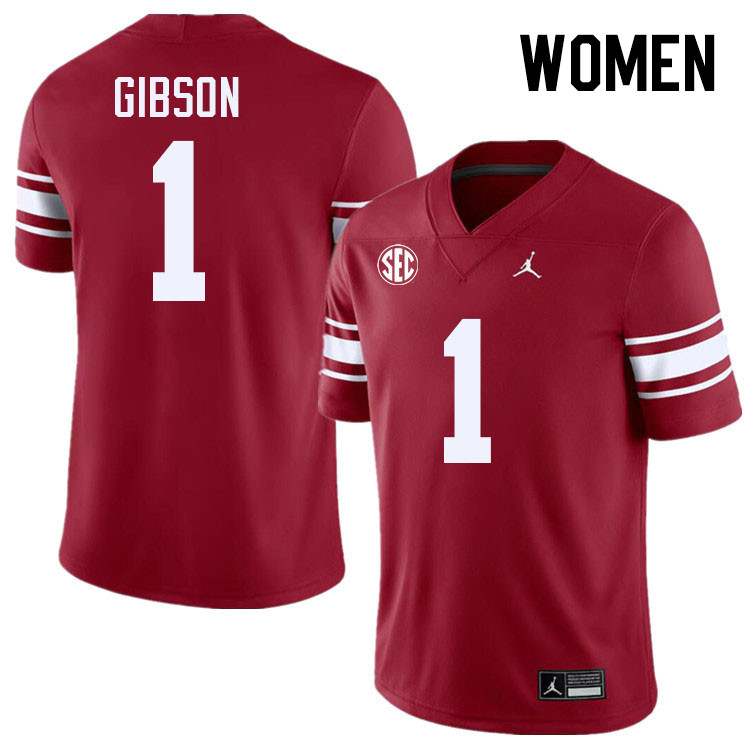 Women #1 Jayden Gibson Oklahoma Sooners 2024 SEC Conference College Football Jerseys-Throwback